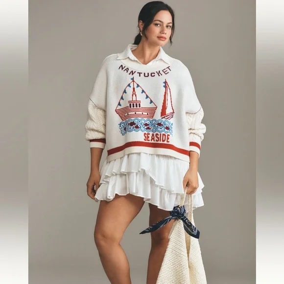 Anthropologie Maeve graphic cable knit sweater size small EUC - Picture 2 of 6